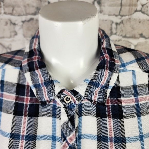 Rails x Free People Button  Front Plaid Shirt Rayon White Blues Pink Size XS - Picture 5 of 16